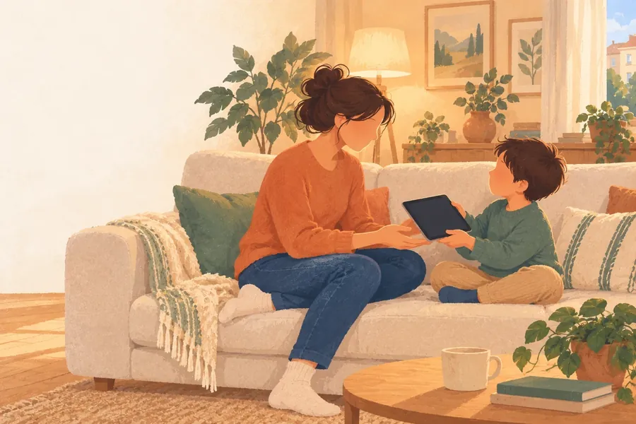Un enfant rend la tablette à sa maman